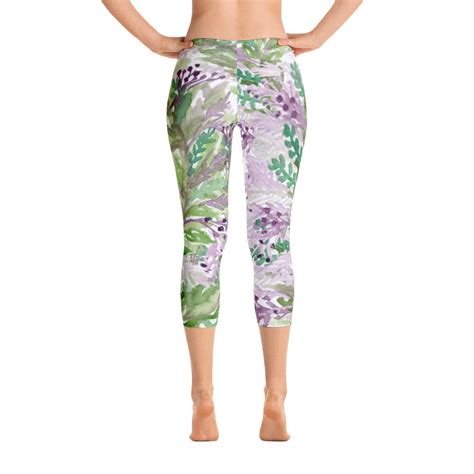 lavender floral print capri leggings designer capris spandex soft tights made in usa eu