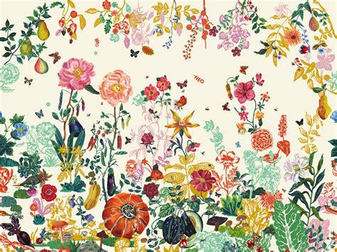 Wallpaper With Floral Pattern Jardin Creme By Moustache