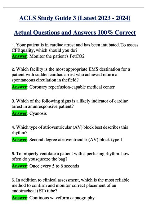 ACLS Study Guide 3 (Latest 2023 - 2024) Actual Questions and Answers