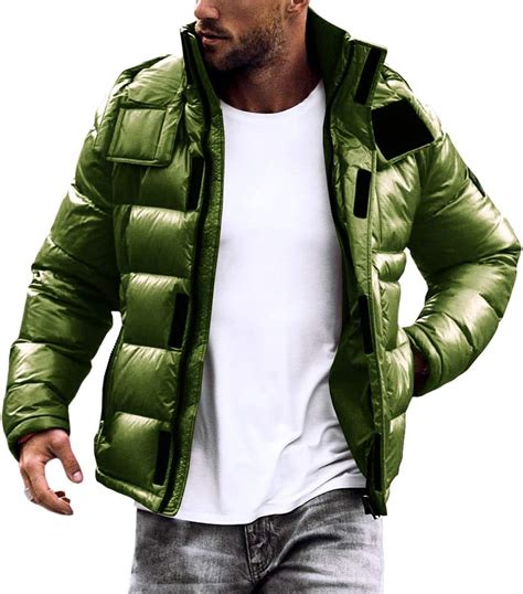 pretifeel mens puffer down jacket waterproof quilted removable hood stand collar winter thermal