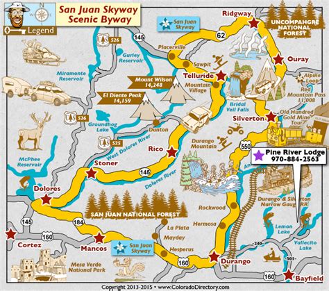 San Juan Skyway Scenic Byway Map Colorado Vacation Directory