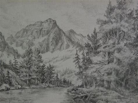 Small Fine Pencil Drawing Of Sierra Nevada Or Other