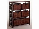 Espresso Shelves With Rattan Basket Collection