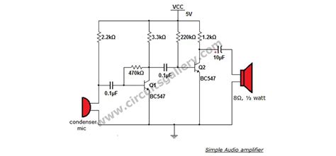 Simple Condenser Microphone Mini Audio Amplifier Circuit Schematic