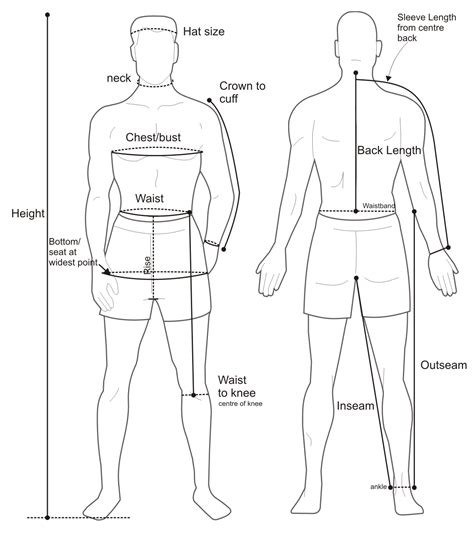 Printable Male Body Measurements Chart Printable Word Searches