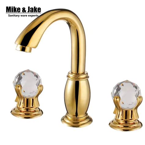 Luxury Double Crystal Handle Bathroom Faucet Golden Bathroom Tap Basin Mixer Double Handle
