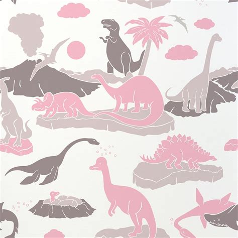 Pangaea Designer Dinosaur Wallpaper In Blush Pink Warm Grey And Brown