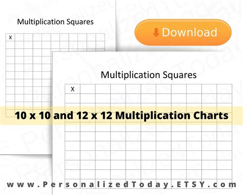 Printable Blank Multiplication Times Table Squares 10 X 10 And 12 X 12