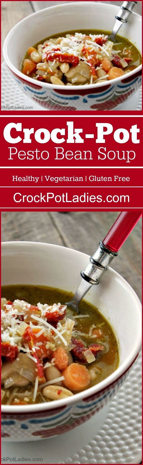During last 10 minutes of cooking add evaporated milk and cheese. Crock-Pot Pesto Bean Soup | Recipe | Healthy soup recipes ...