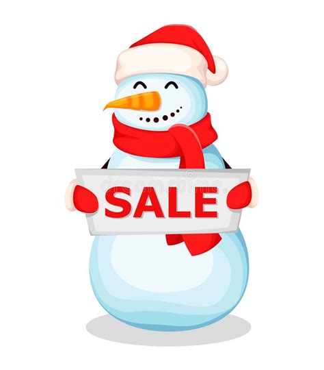 Snowman Holding A Sale Sign Stock Illustration