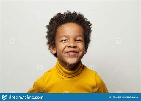 Funny Happy Little Black Kid Boy Laughing On White Background Stock