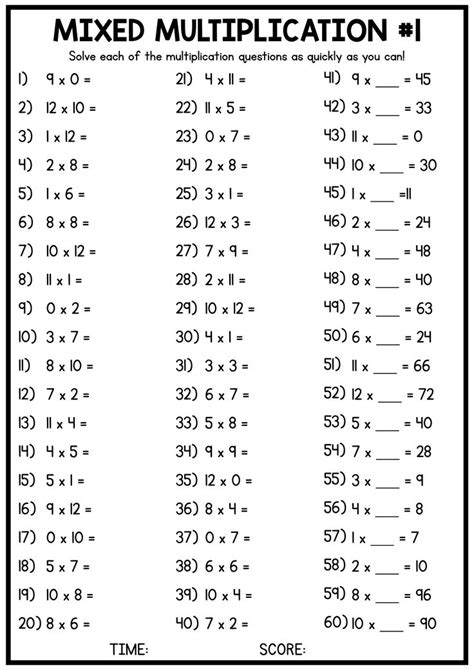Mixed Multiplication Times Table Worksheets - 4 Free W… | Printable