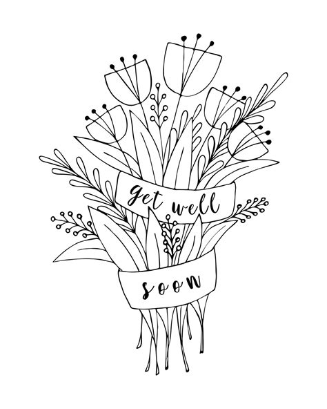 Bouquet Of Flowers Doodle With The Inscription Get Well Soon Greeting