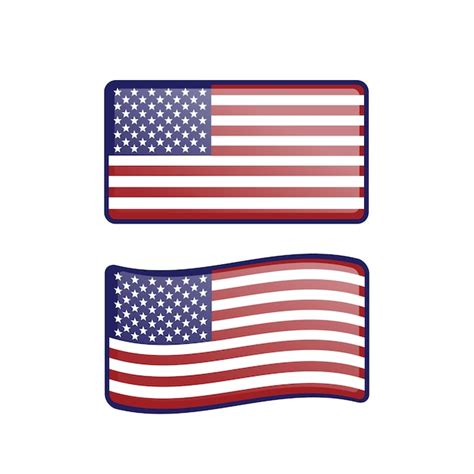 Premium Vector American Usa Waving Flag Set With Glossy Button Effect