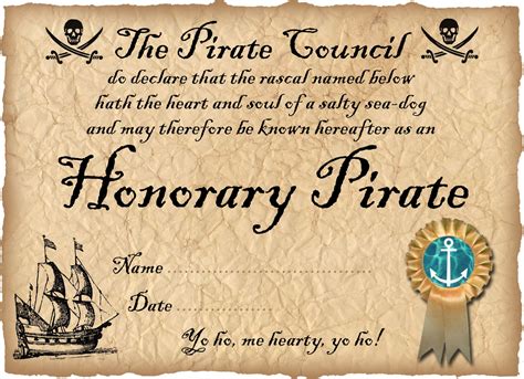 The honorary doctorate is conferred to the recipient at convocation by the chancellor of the university with the following pronouncement Honorary Pirate Certificate | Rooftop Post Printables