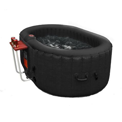 2 Person 145 Gallon Black Oval Inflatable Hot Tub Spa With Drink Tray