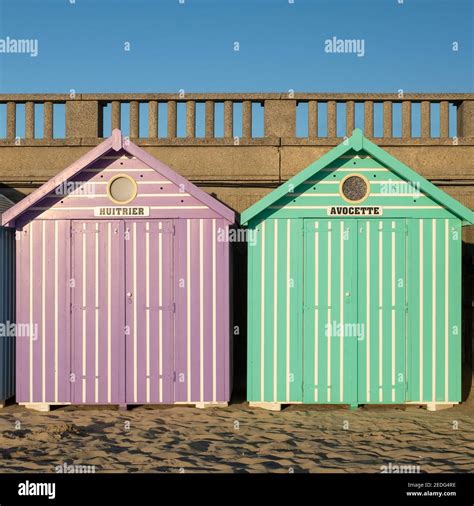 Close Up Of Two Vintage Beach Huts In France Stock Photo Alamy