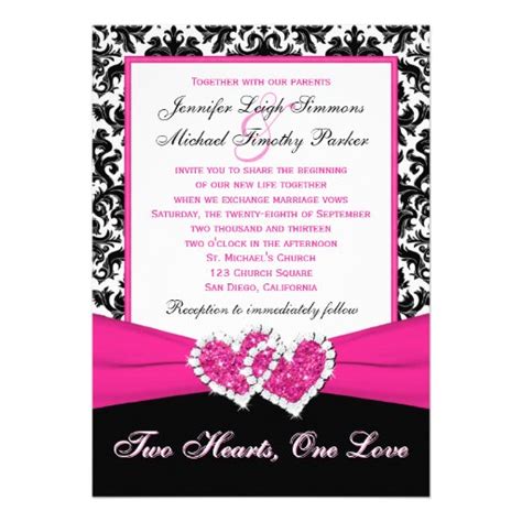 black white pink damask hearts wedding invitation 5 x 7 invitation card zazzle