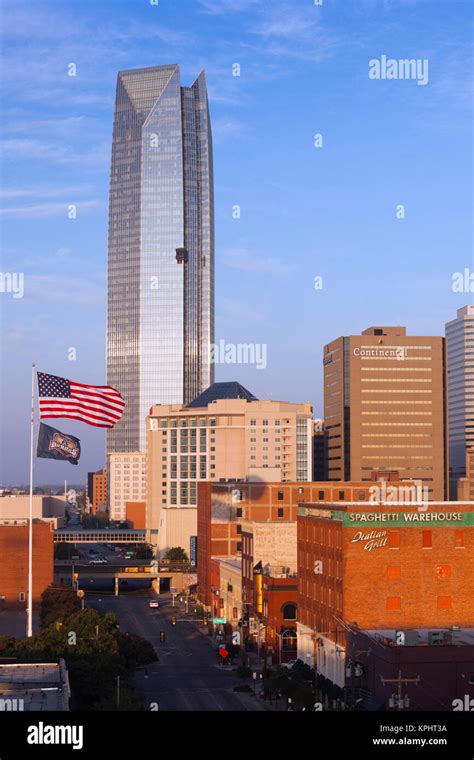 Usa Oklahoma Oklahoma City Elevated Skyline From Bricktown Sunrise