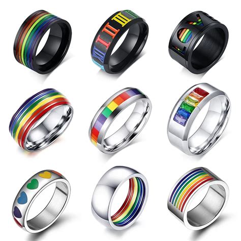 Wholesale Rainbow Lesbian Rings Silver Color Stainless Steel Lgbt Pride Ring 6m Widthrings