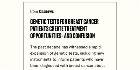Genetic Tests For Breast Cancer Patients Create Treatment Opportunities