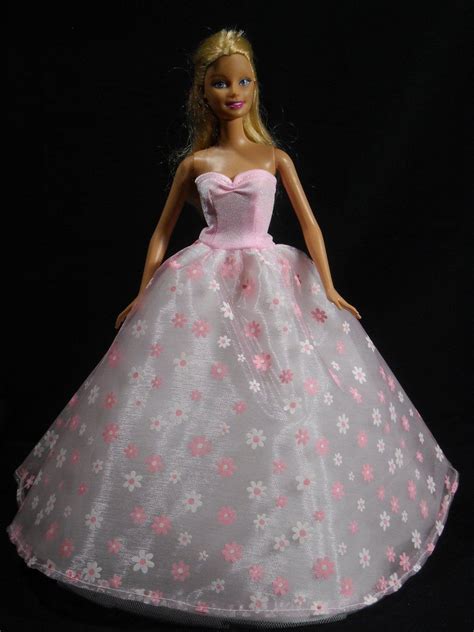 Barbie Doll Dress Handmade Light Pink With Flowers Ball Gown Etsy Doll Dress Dresses Ball