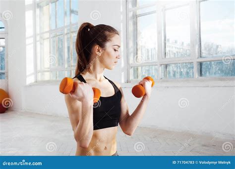 Beautiful Slim Brunette Doing Some Push Ups A The Gym Stock Image Image Of Push Chest 71704783
