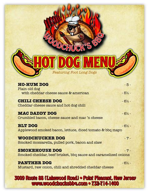 Hot Dog Menu Woodchucks Bbq Point Pleasant Bbq Brick Bbq Hot