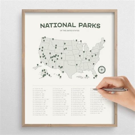 National Park Map Checklist Poster All 63 Parks Map Art Etsy