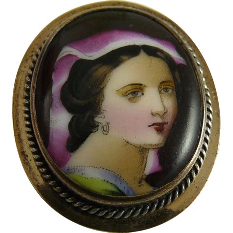 Antique Victorian Hand Painted Portrait Brooch from ornaments on Ruby Lane