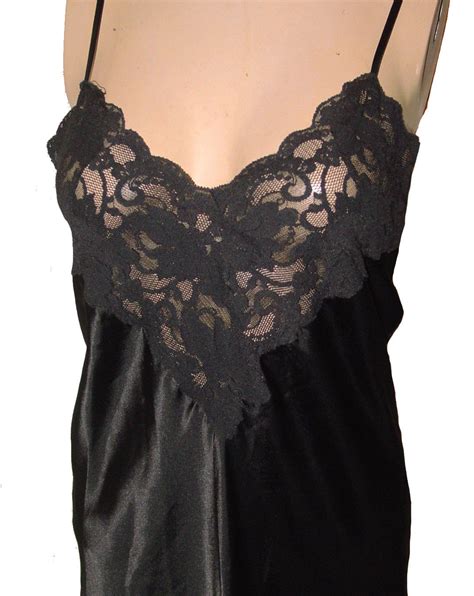Night Gown Victorias Secret Long Black Lace Satin By Sweetiepies9