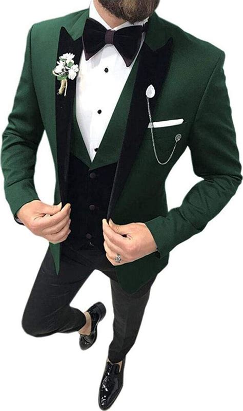 botong men s dark green 3 pc notch lapel wedding suits jacket vest pants prom suits groom