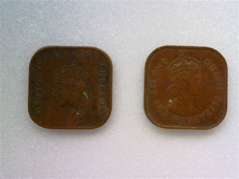 Dua keping syiling berikutnya dengan wajah yang berbeza. Koleksi Duit Syiling Lama: 1 Sen Petak