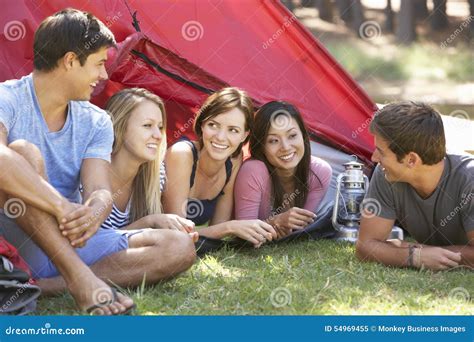 Group Of Young People On Camping Holiday Together Stock Image Image