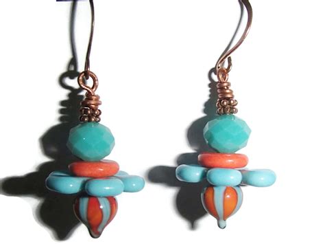 Aqua Flower Earring Artisan Lampwork Beads Boho E Etsy