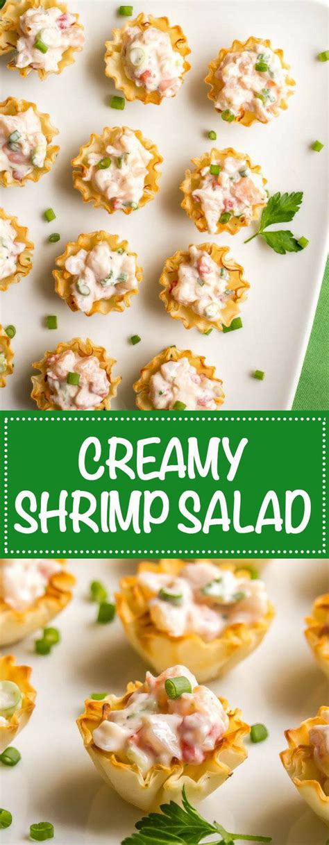 This healthy cold shrimp salad with chives, red onions, celery, a wee bit of mayonnaise, and horseradish is one of my favorite light and crunchy recipes. Creamy shrimp salad | Recipe | Shrimp salad, Food, Appetizer bites