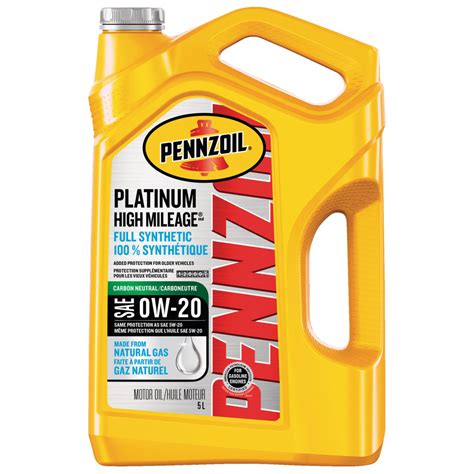 Pennzoil Platinum High Mileage 0w20 Synthetic Enginemotor Oil 5 L