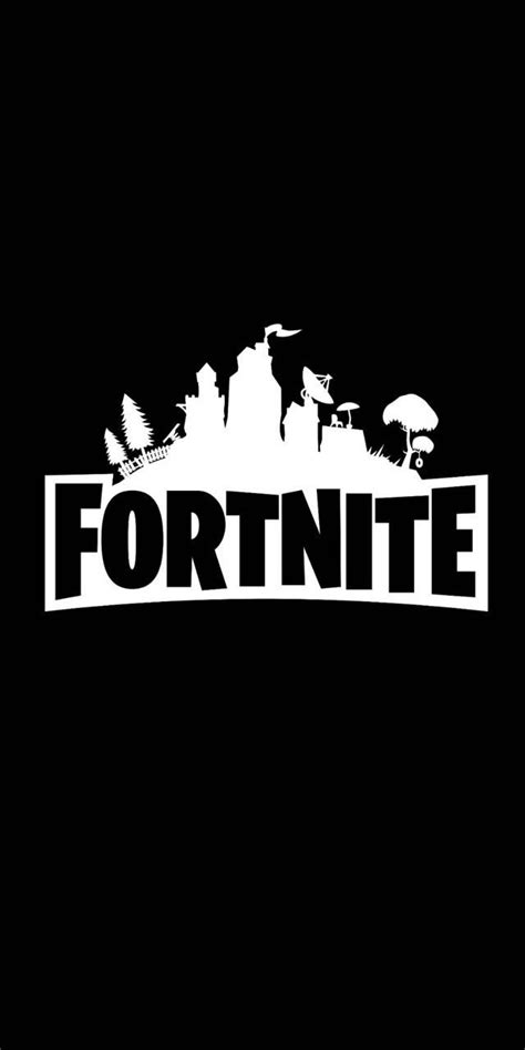 The Fortnite Logo Is Black And White With Trees On Its Side