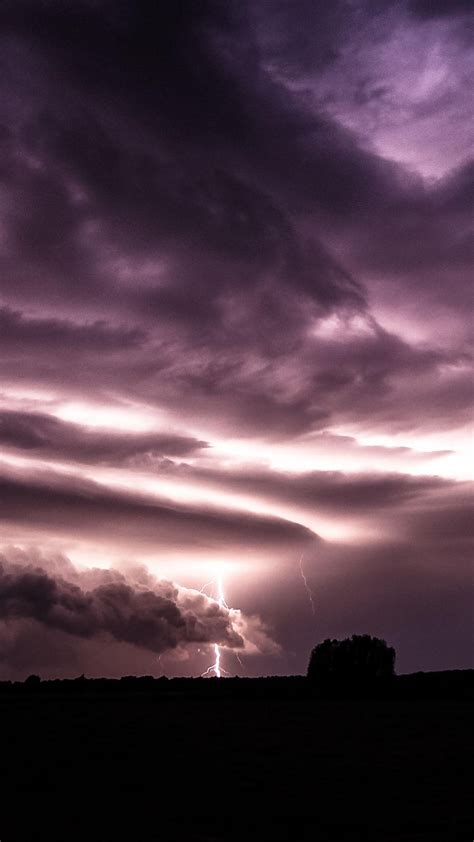 Purple Clouds Lightning Over Field Iphone 6 Plus Hd