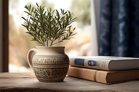Premium Ai Image A Potted Plant Sitting On Top Of A Table Next To Books