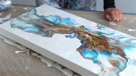 Acrylic Pouring 12x28 Large Painting Metallics And Blue