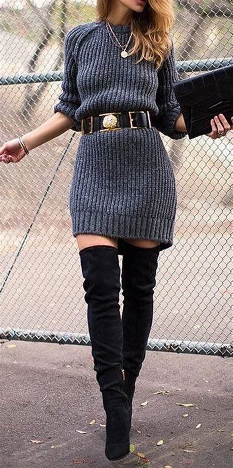 100 trending women s thigh high boots outfit ideas for fall or winter 2018 gray sweater dress