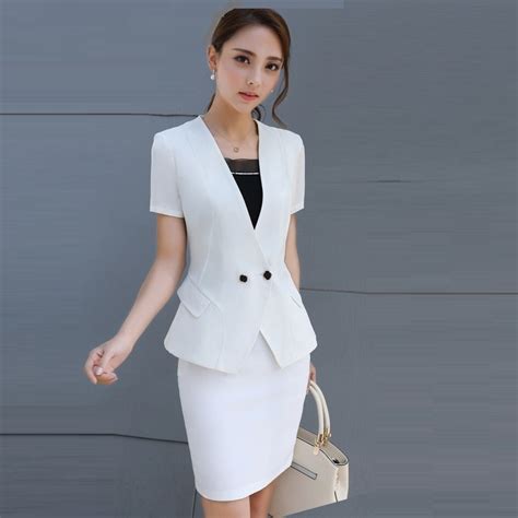 Women Business Suits Formal Office Suits Work 2018 Summer Elegant White