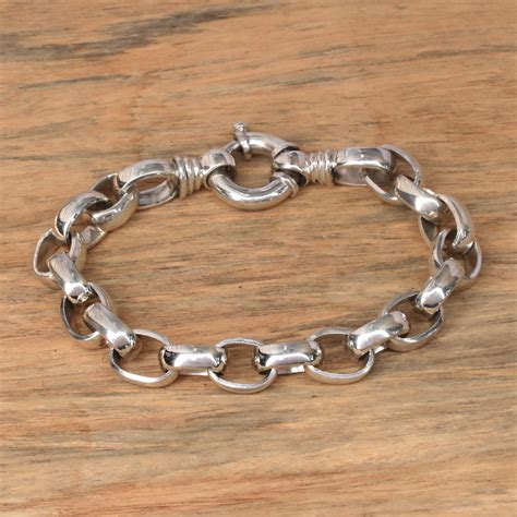 Mens Sterling Silver Chain Bracelet From Bali Cager Links Novica