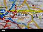 Eastleigh and surrounding areas shown on a road map or Geography map ...