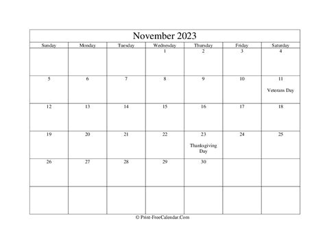 November 2023 Editable Calendar With Holidays