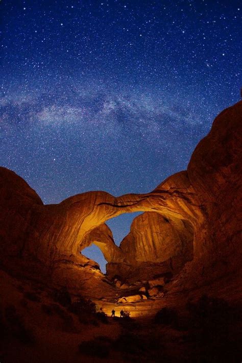Double Arch And Milky Way Stars At Arches National Park On October 19