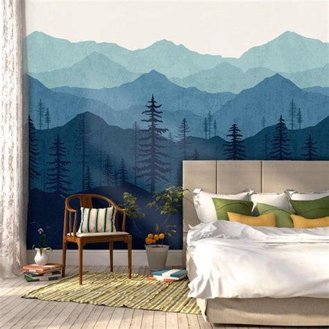 Mountain Wallpaper Woodland Wallpaper Forest Blue Ombré