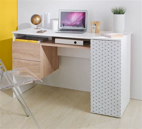 Unique Geometric White Desk With Drawers Modern Design For Cute Home