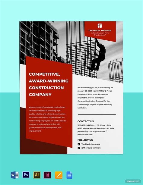 Construction Tender Flyer Template In Gdocslink Ms Word Illustrator